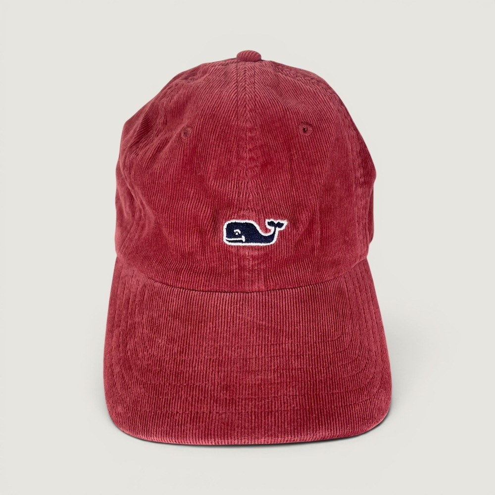 Vineyard Vines Red Corduroy Whale Logo Adjustable Baseball Cap Hat